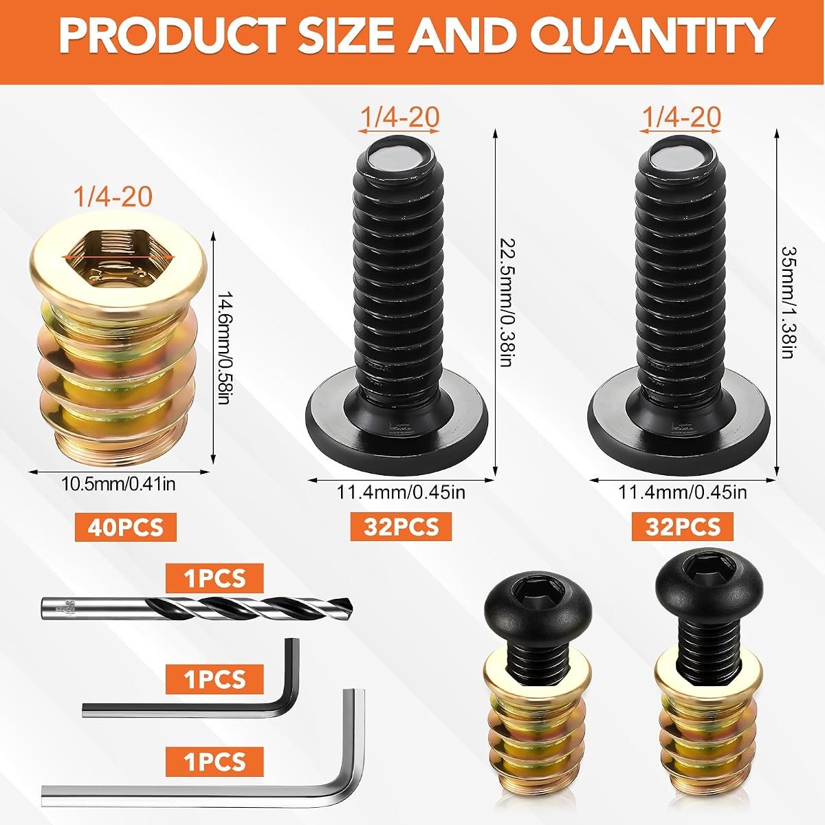 120-Piece 1/4-20 Threaded Insert Kit for Wood, view 2
