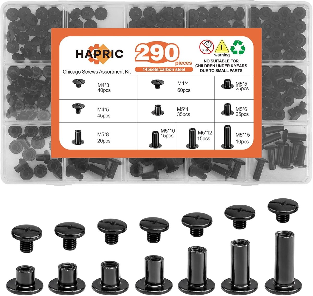 145 Sets Chicago Screws, Gunmetal Black by Hapric