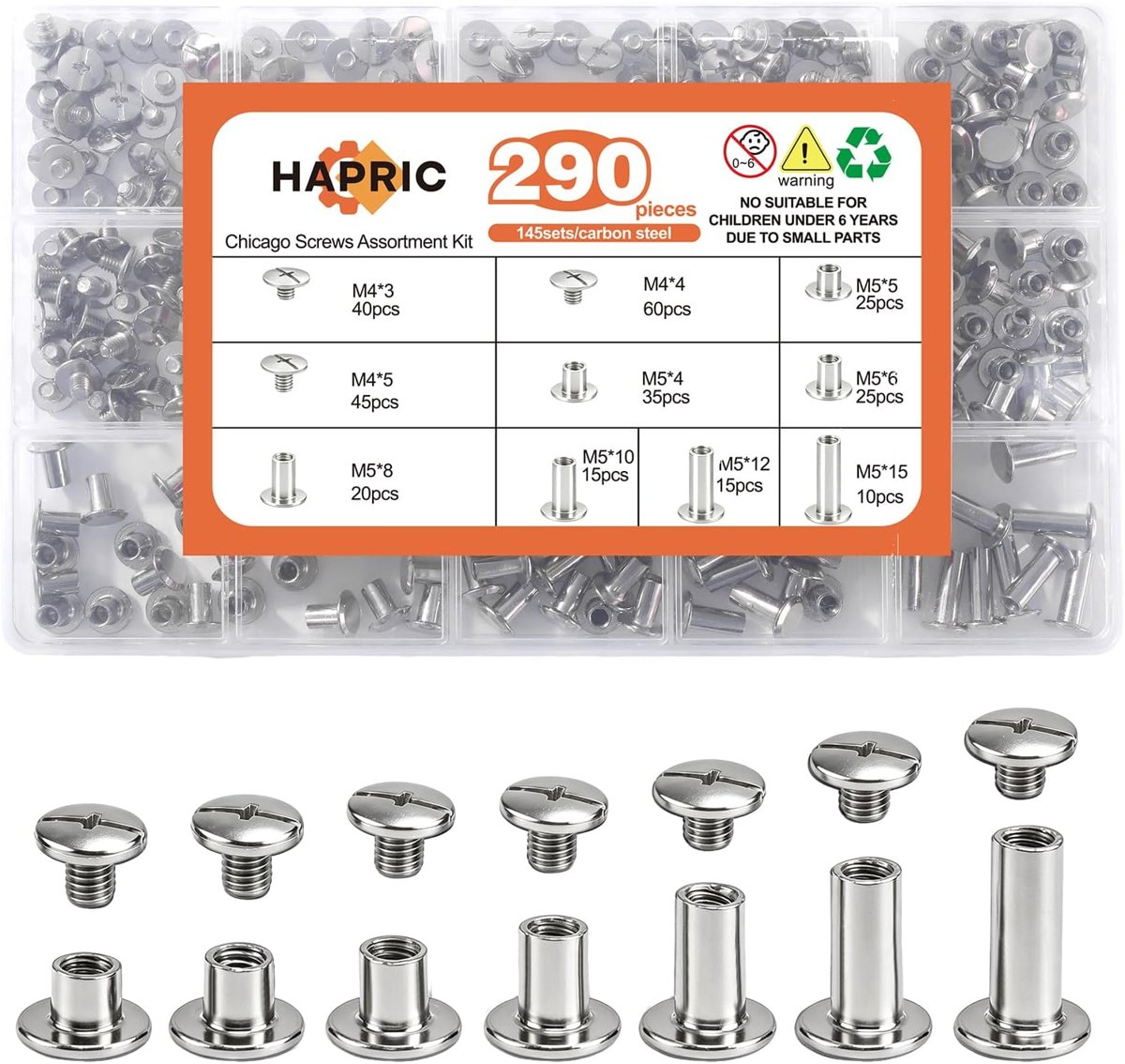 145 Sets Chicago Screws, Silver by Hapric
