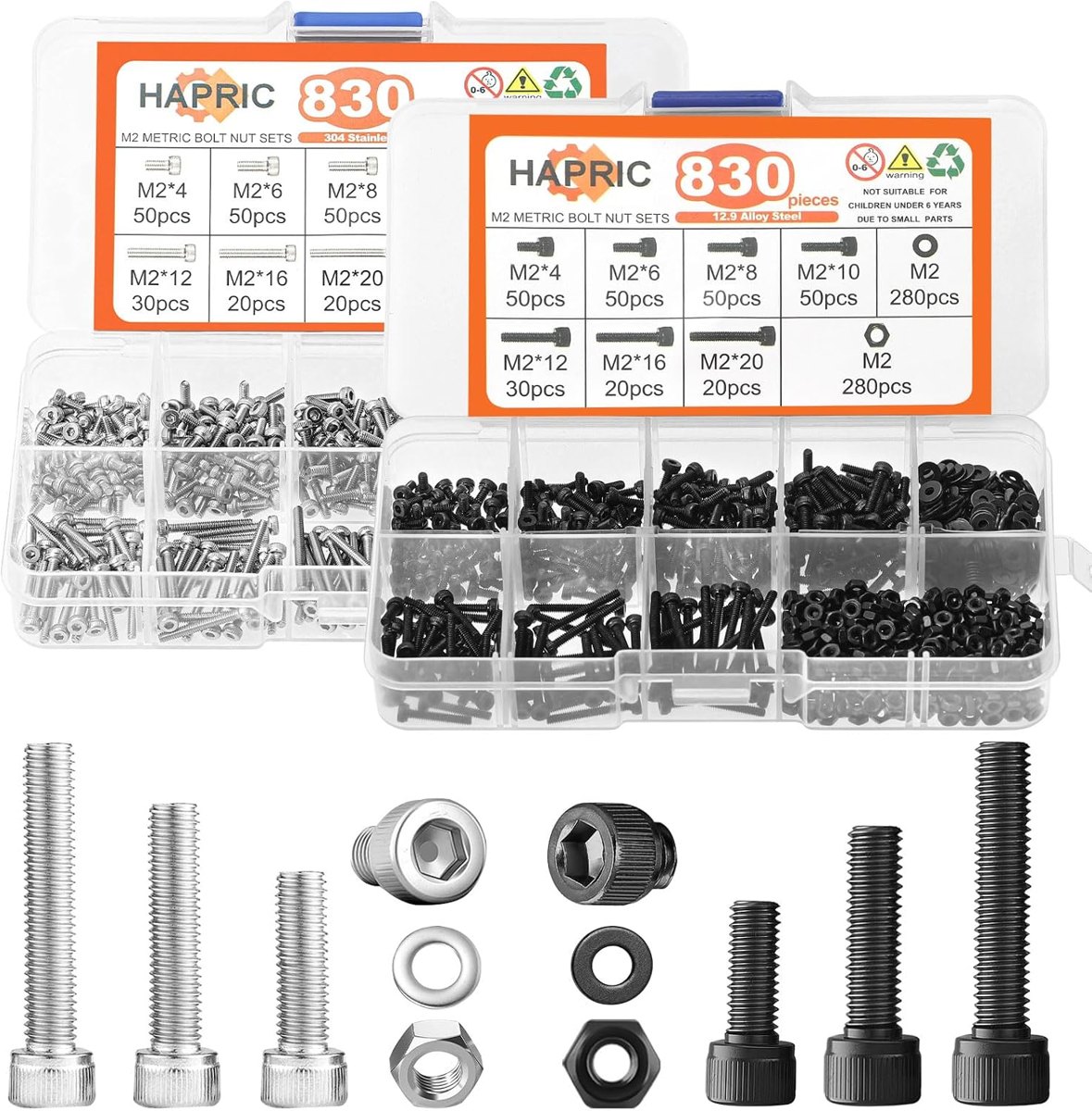 1,660-Piece M2 Screw Kit, Black + Stainless by Hapric
