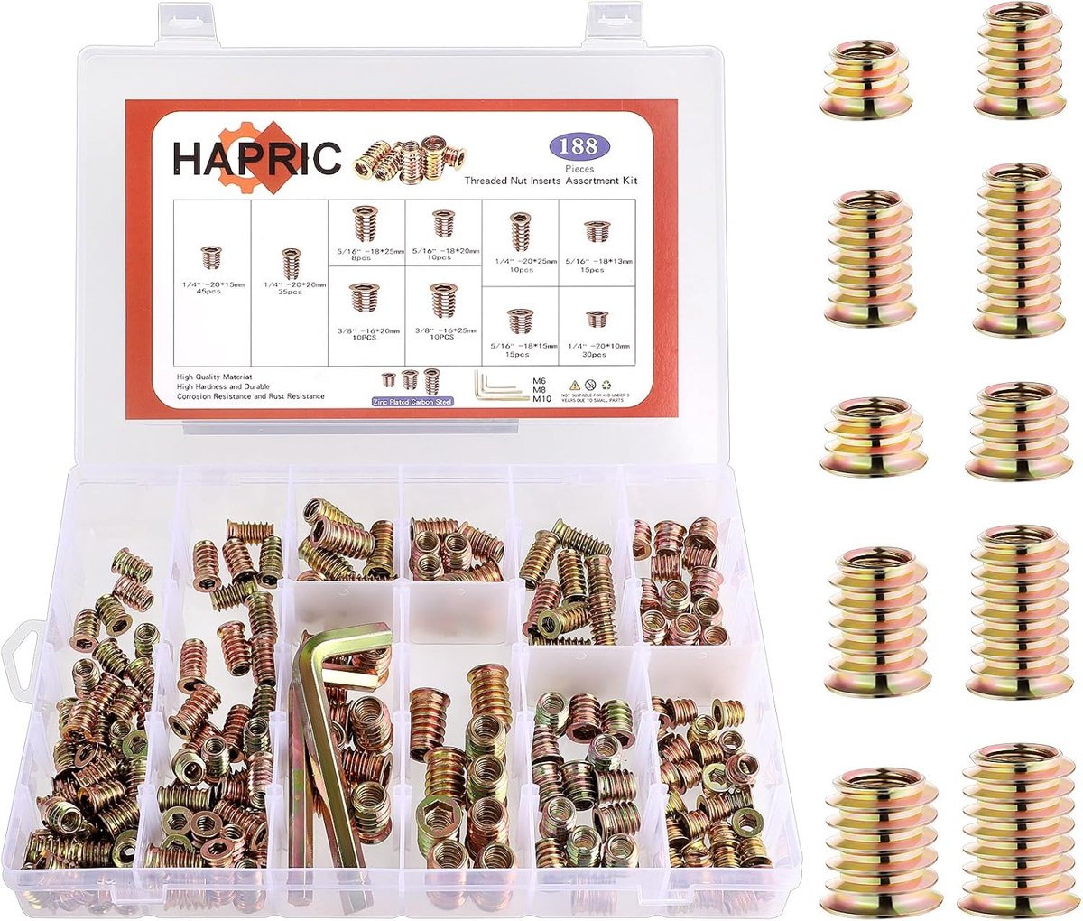 191-Piece Threaded Insert Kit with Hex Wrench by Hapric