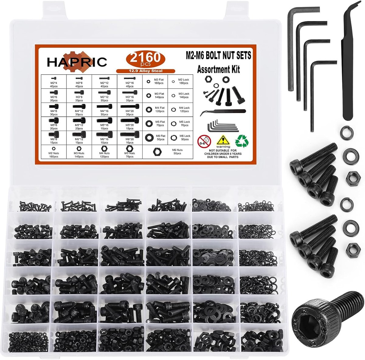 2,160-Piece Metric Screw Kit, M2 to M6 by Hapric