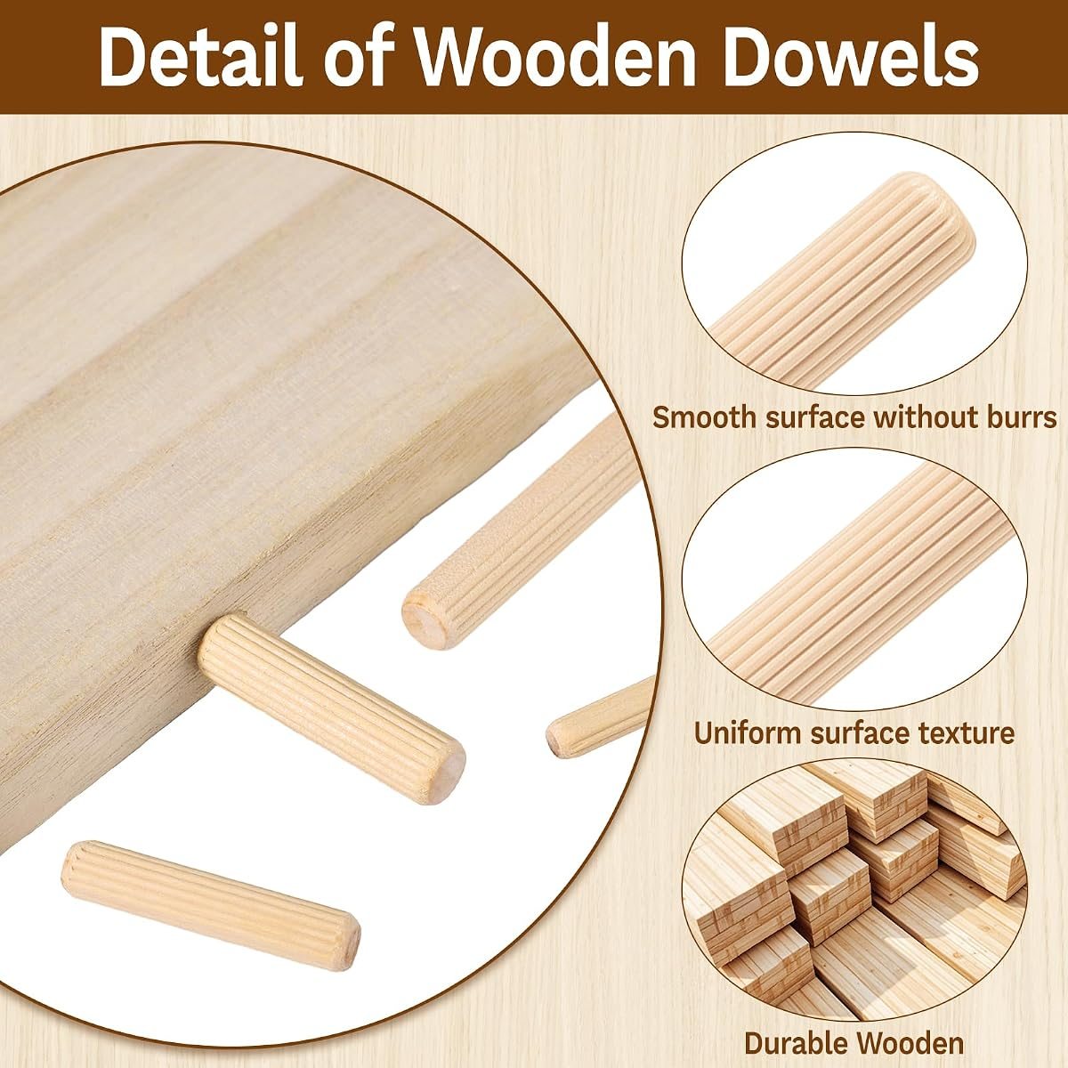 250-Piece Wooden Dowel Pin Kit, 8 Sizes, view 3
