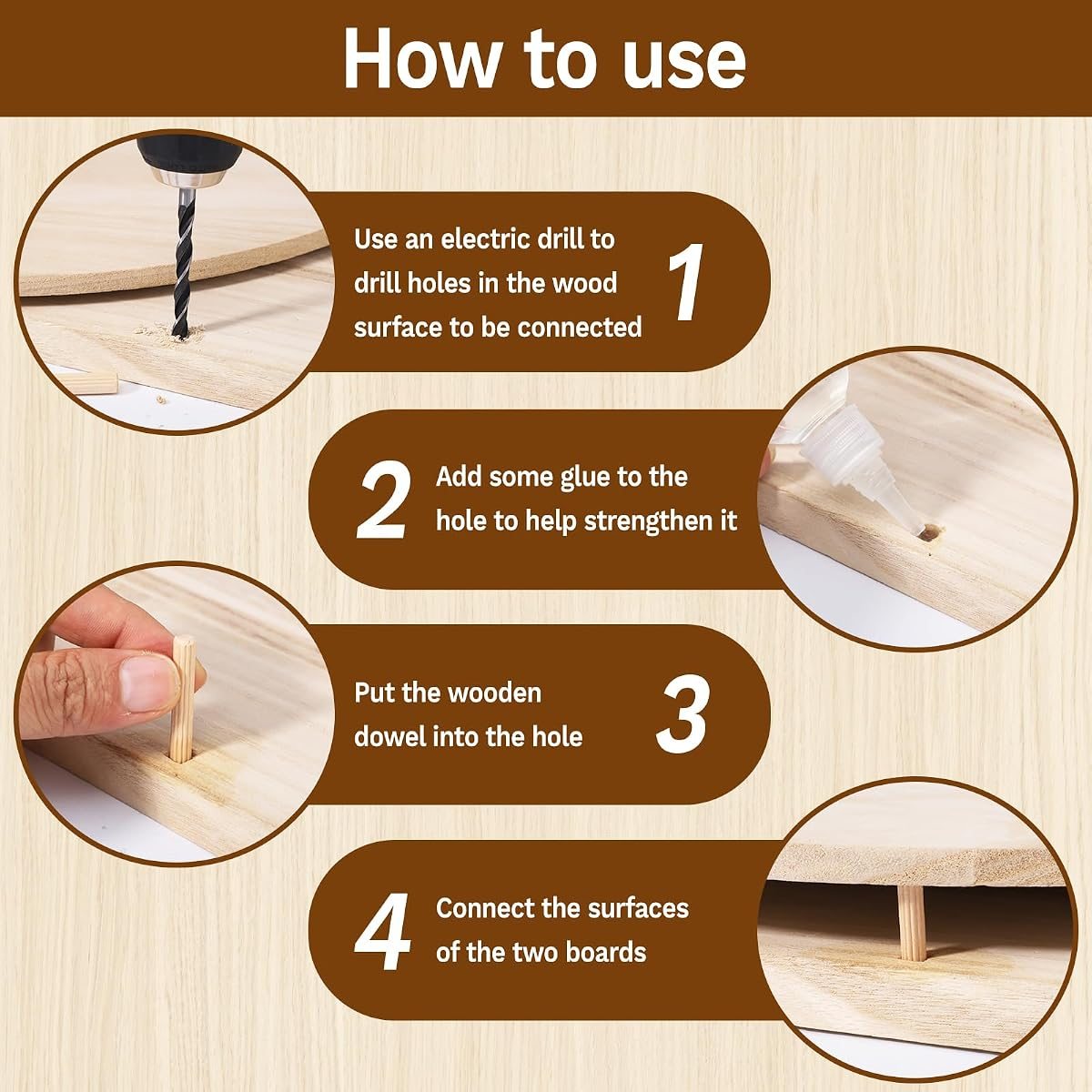 250-Piece Wooden Dowel Pin Kit, 8 Sizes, view 4