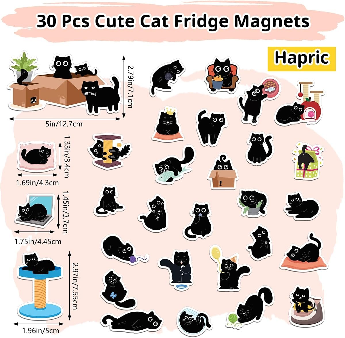 30-Piece Black Cat Fridge Magnets, view 3