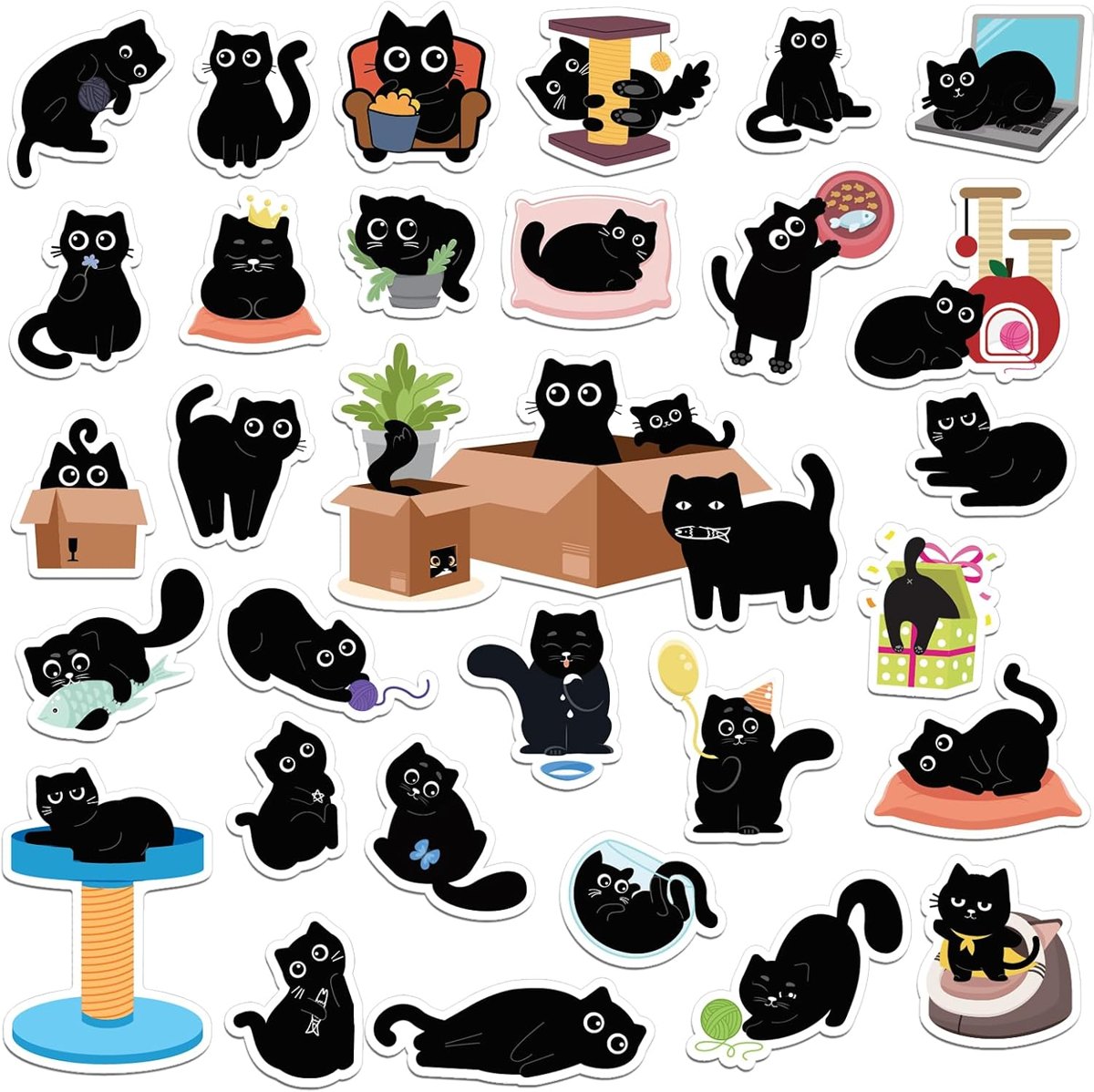 30-Piece Black Cat Fridge Magnets by Hapric