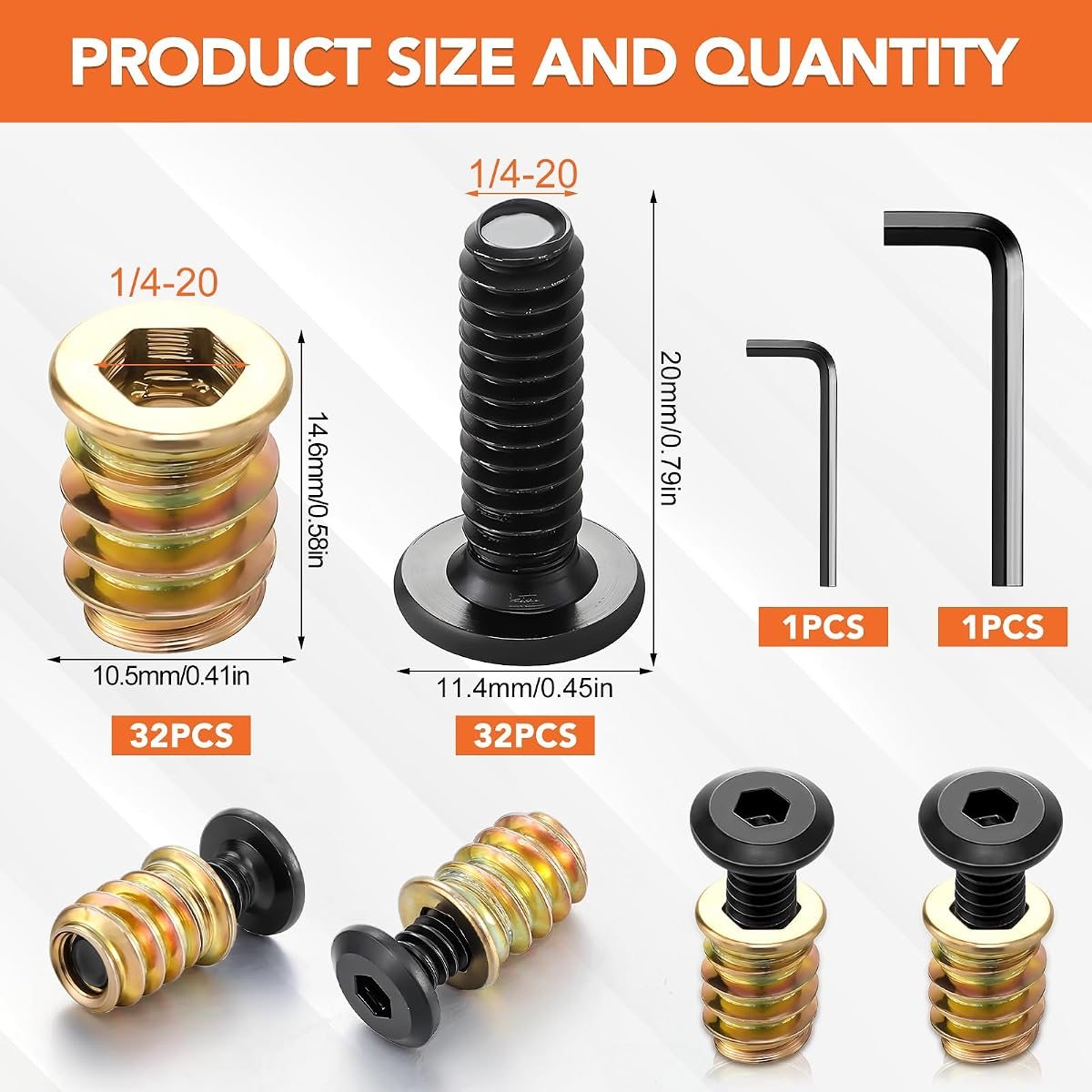 32 Sets Threaded Inserts for Wood Furniture, view 2