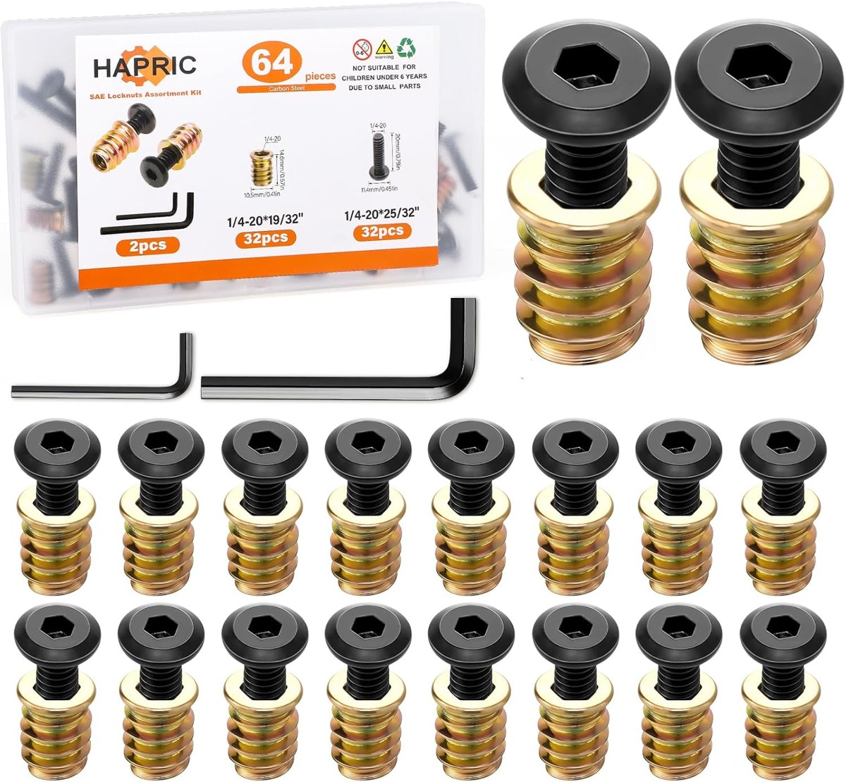 32 Sets Threaded Inserts for Wood Furniture by Hapric