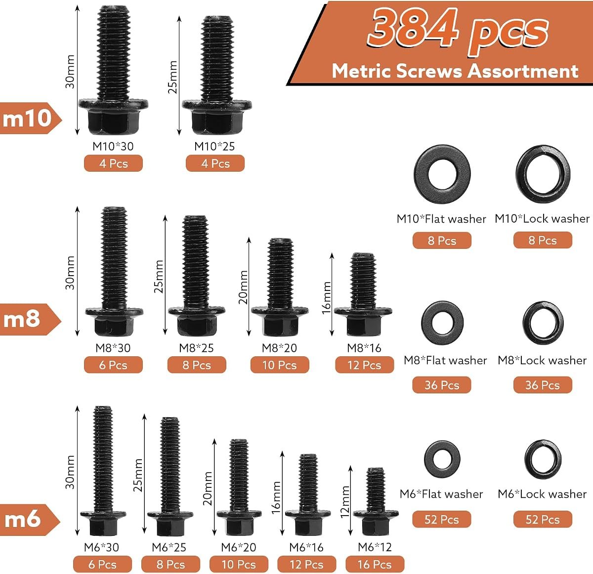 384-Piece Flange Bolt Kit, M6 M8 M10, view 2