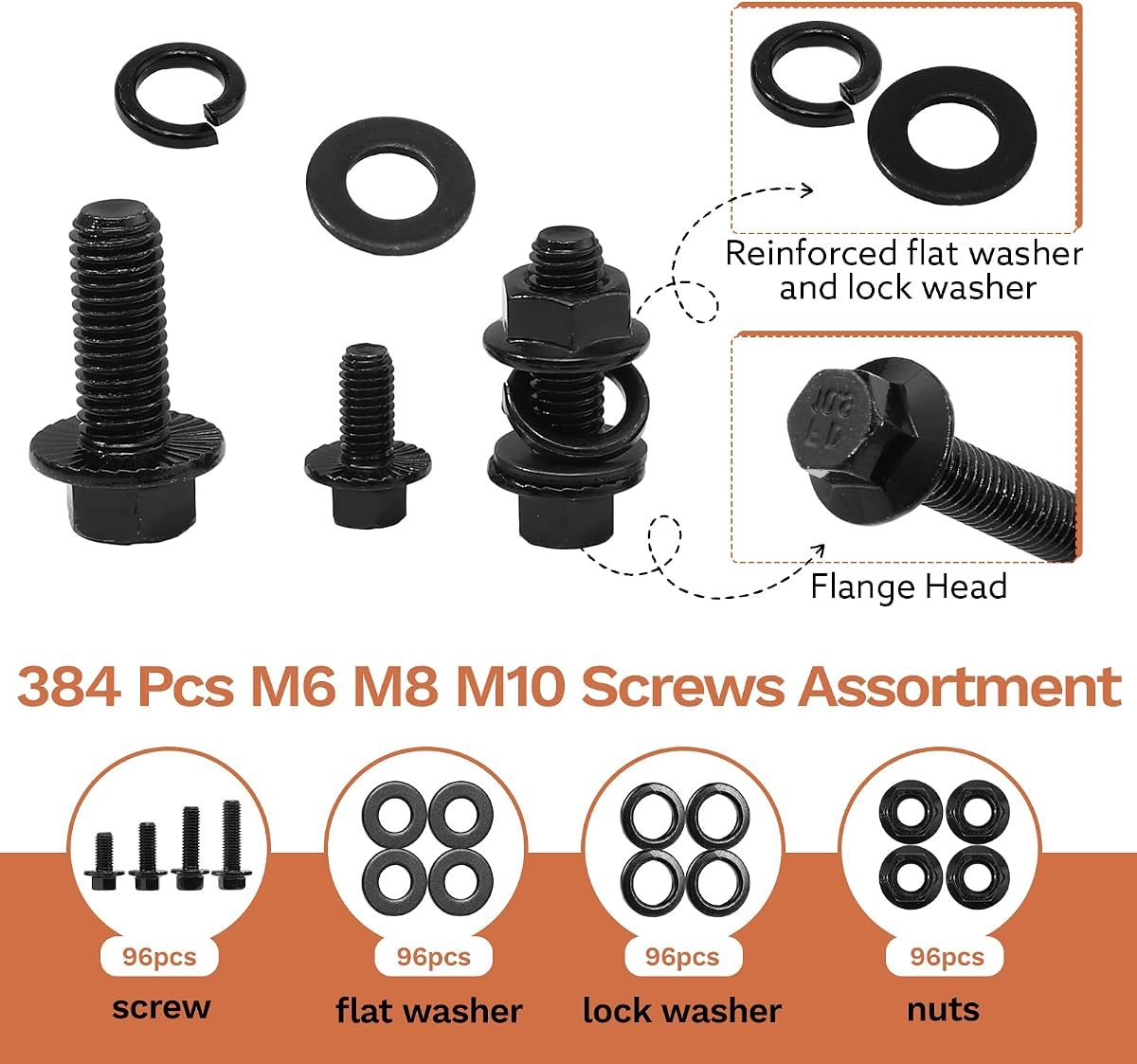 384-Piece Flange Bolt Kit, M6 M8 M10, view 3
