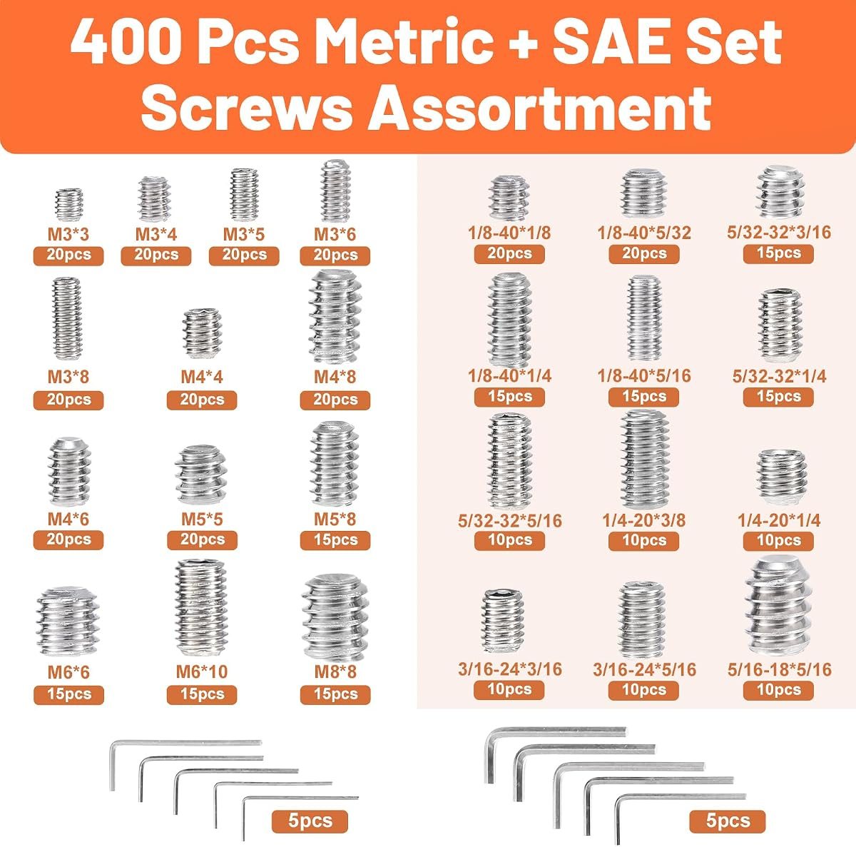 400-Piece Stainless Metric + SAE Set Screw Kit, view 2