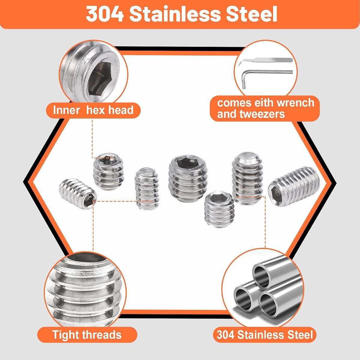 400-Piece Stainless Metric + SAE Set Screw Kit, view 3