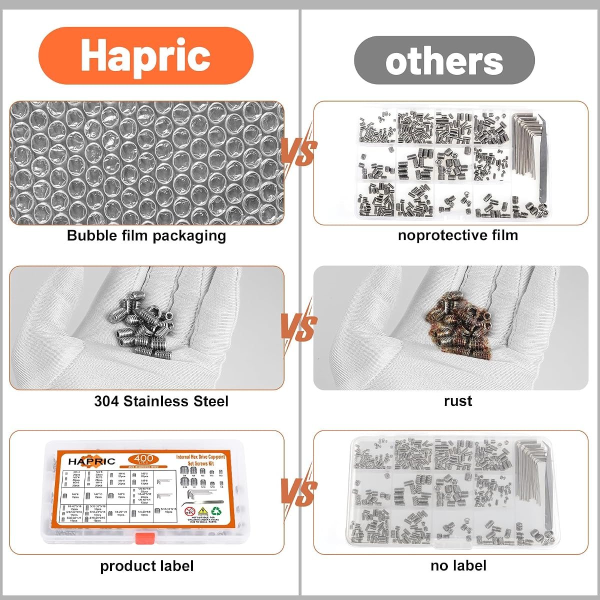 400-Piece Stainless Metric + SAE Set Screw Kit, view 4