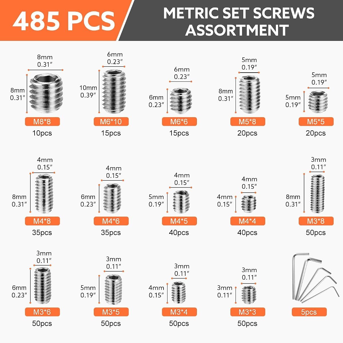 485-Piece 304 Stainless Set Screw Kit, view 2