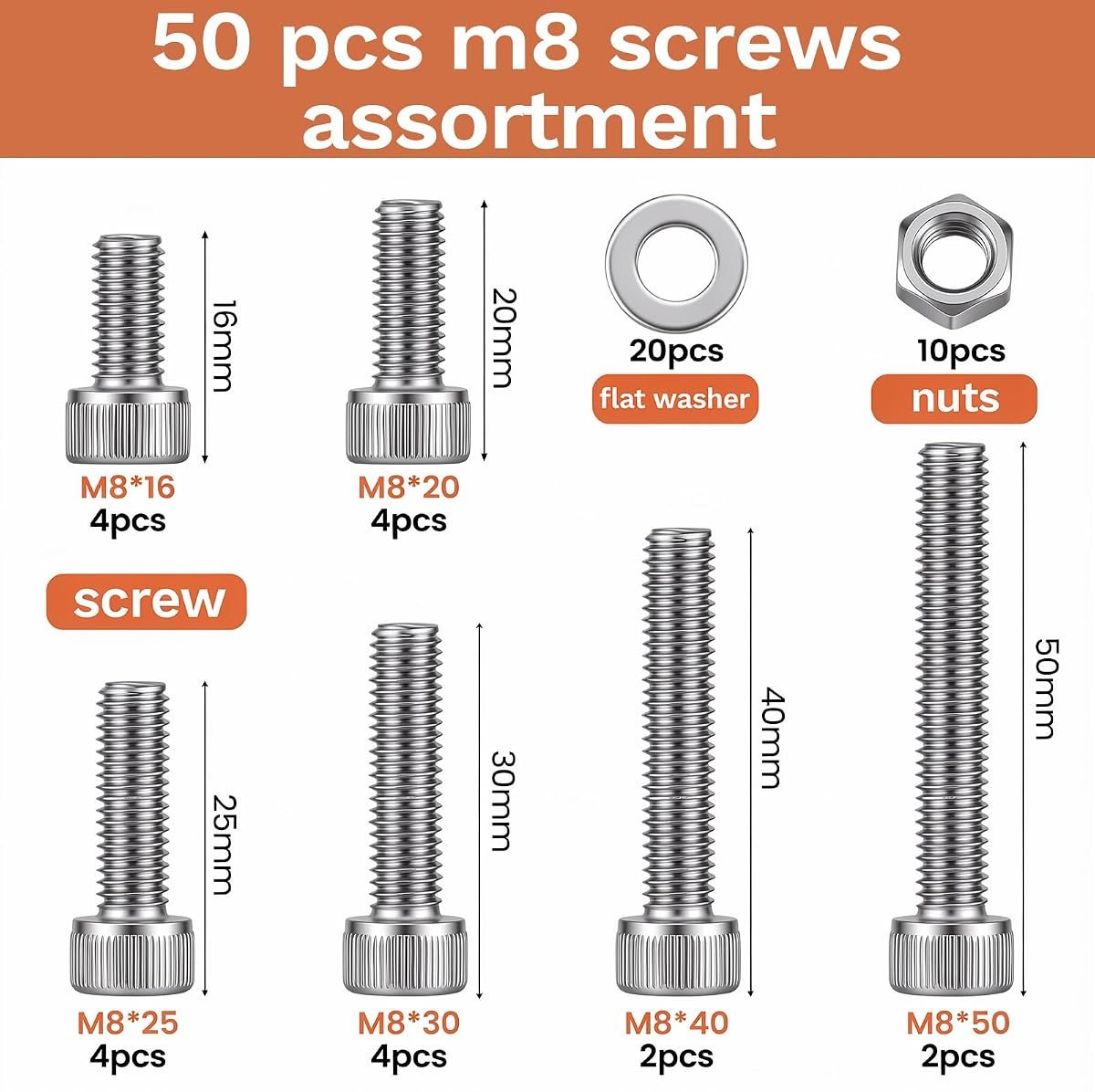 50-Piece M8 Stainless Bolt Kit, view 2