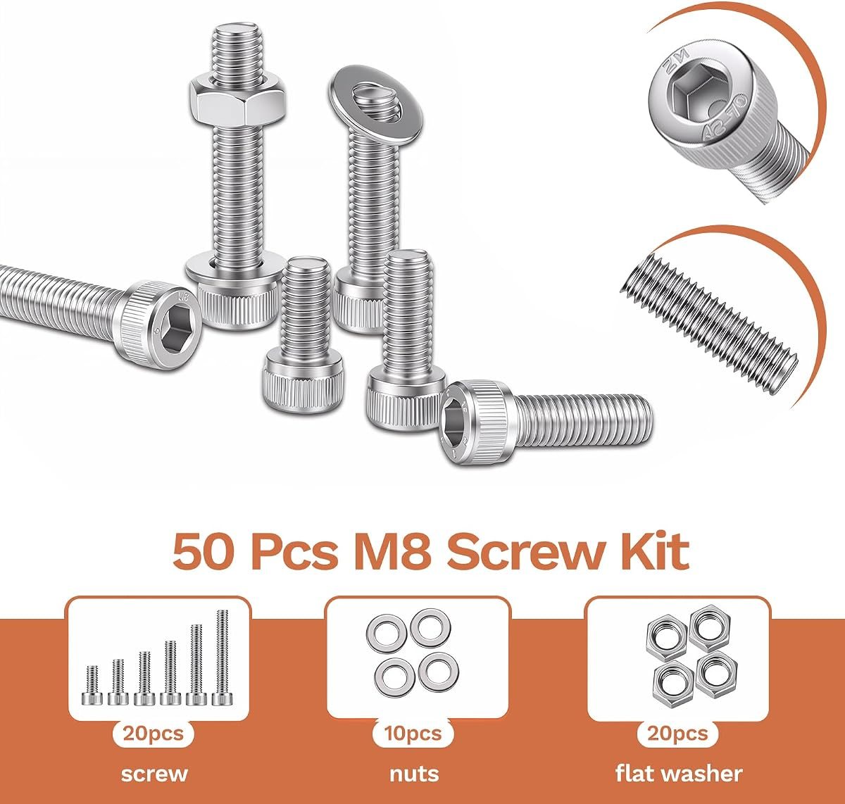 50-Piece M8 Stainless Bolt Kit, view 3