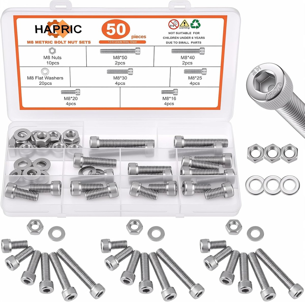 50-Piece M8 Stainless Bolt Kit by Hapric