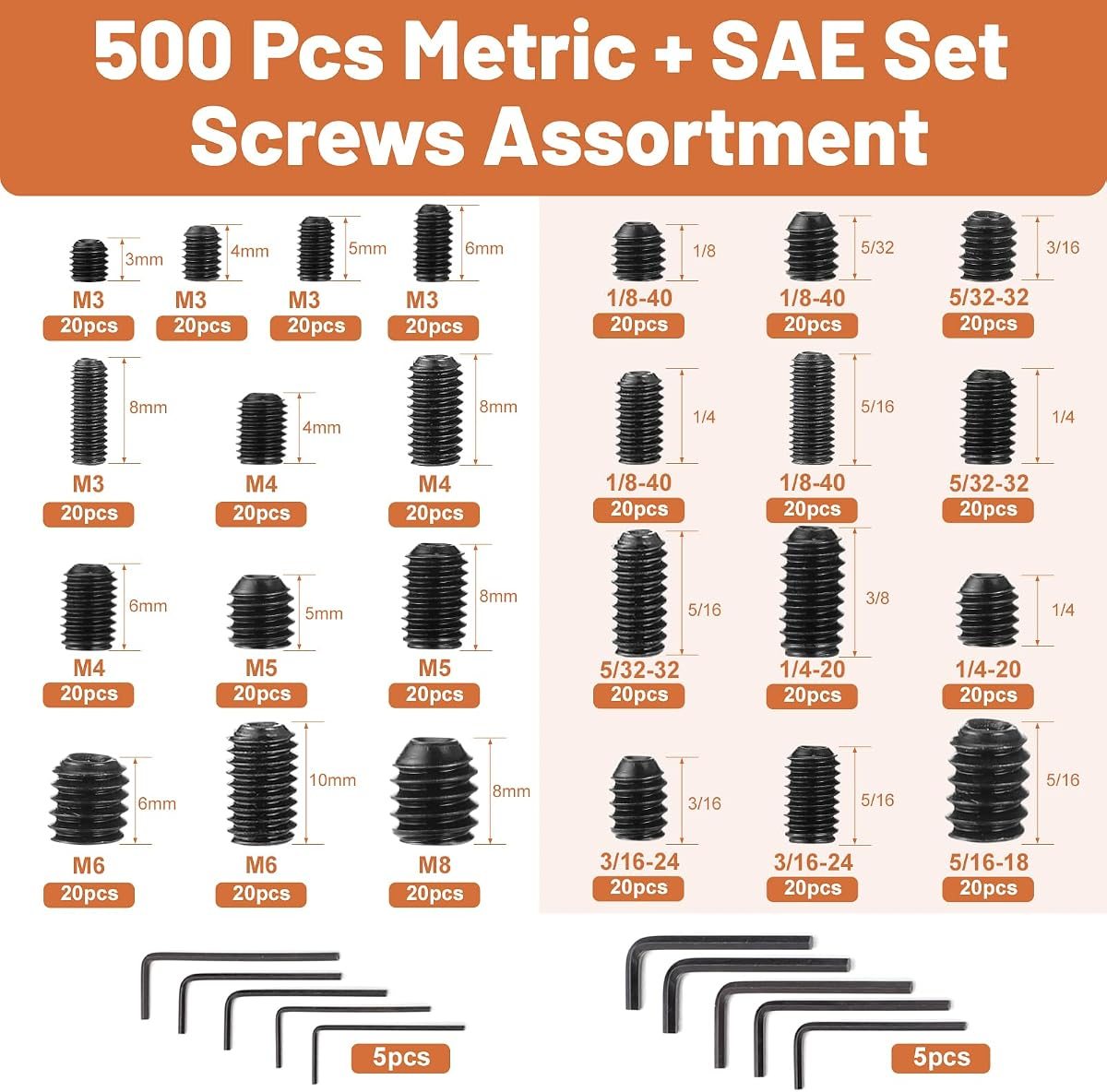 500-Piece Metric + SAE Set Screw Kit, 12.9, view 2