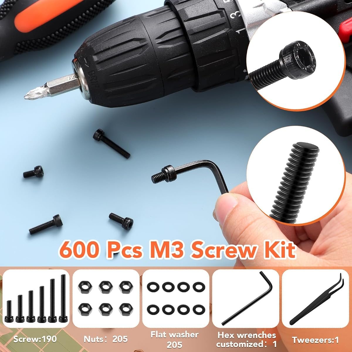 600-Piece M3 Screw Kit, view 3