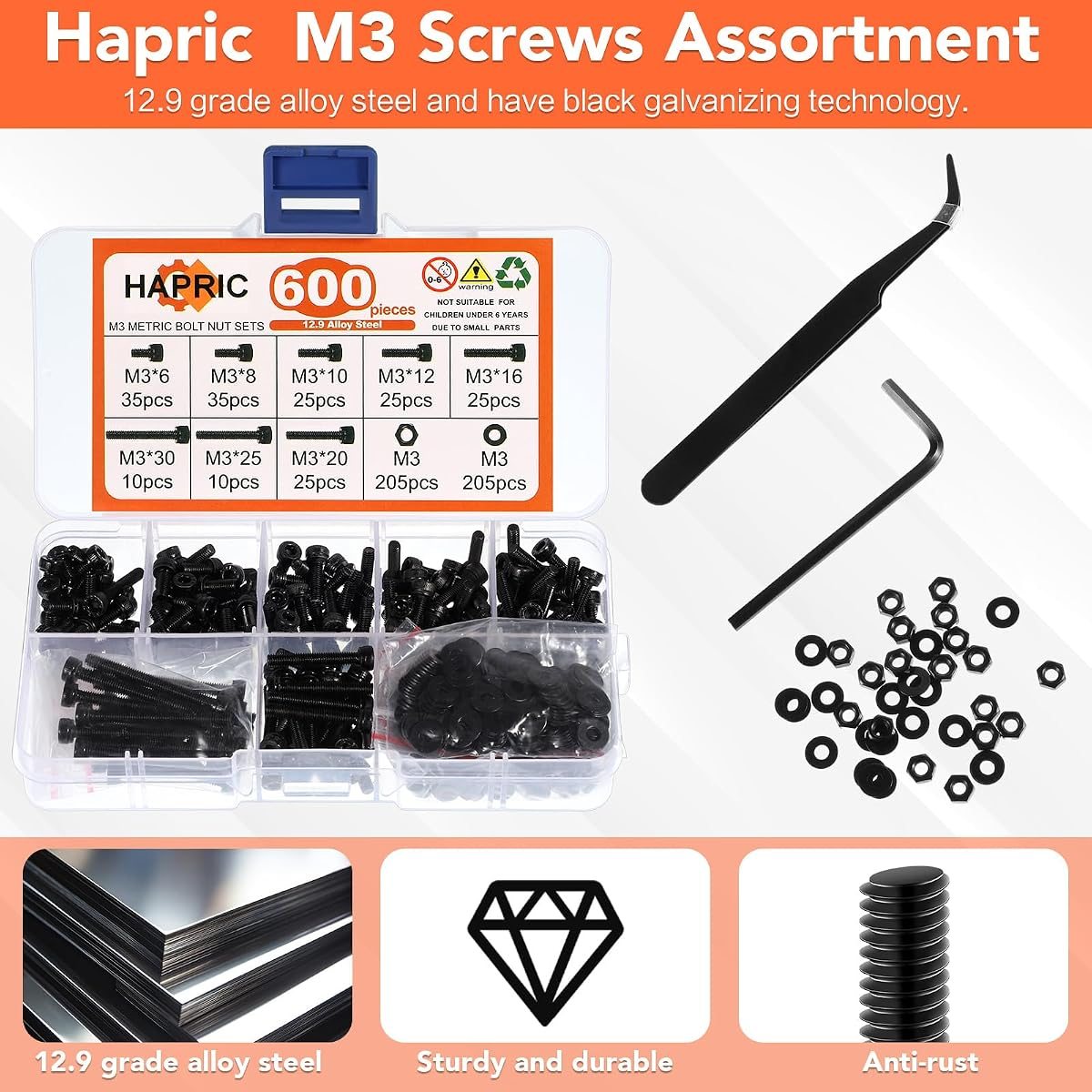 600-Piece M3 Screw Kit, view 4