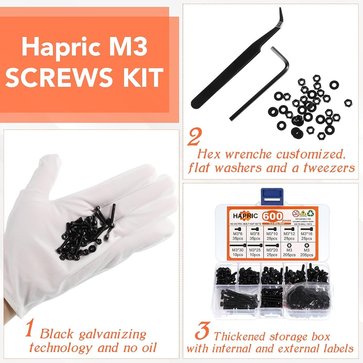 600-Piece M3 Screw Kit, view 5