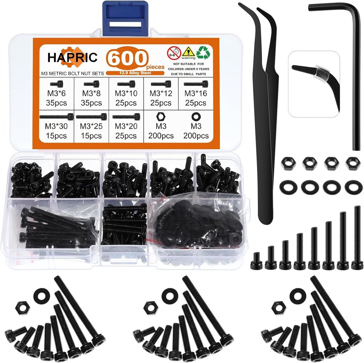 600-Piece M3 Screw Kit by Hapric