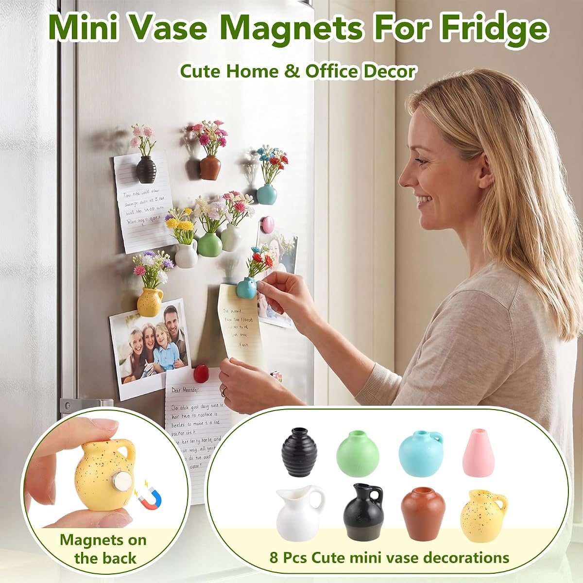 8-Piece Mini Vase Fridge Magnets, view 3