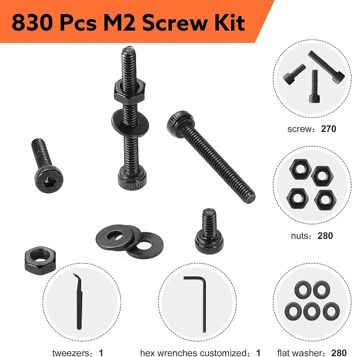 830-Piece M2 Screw Kit, 12.9 Alloy Steel, view 3