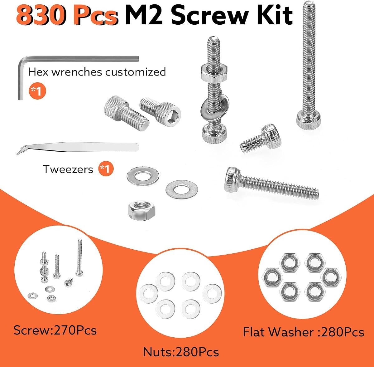830-Piece M2 Screw Kit, 304 Stainless, view 3