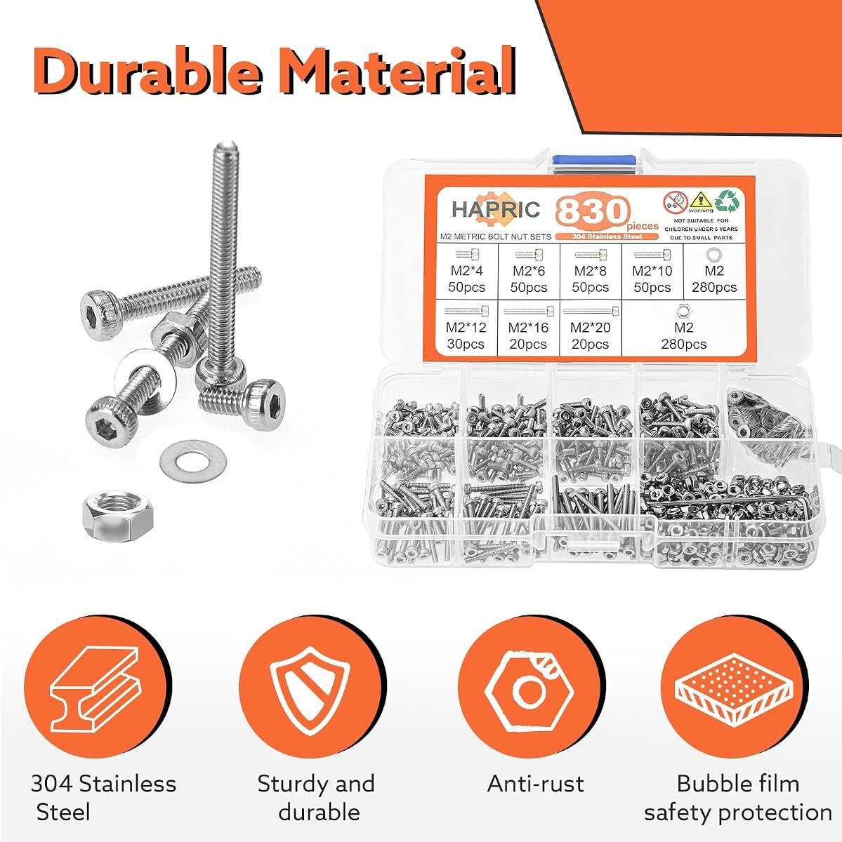 830-Piece M2 Screw Kit, 304 Stainless, view 4