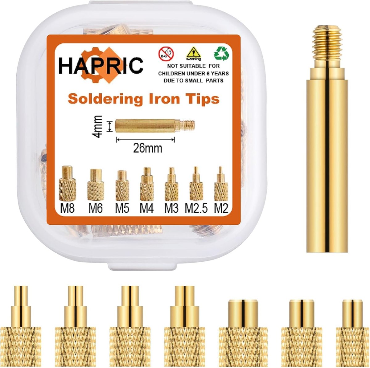 Heat-Set Insert Tips M2 to M8, 8 Pieces by Hapric